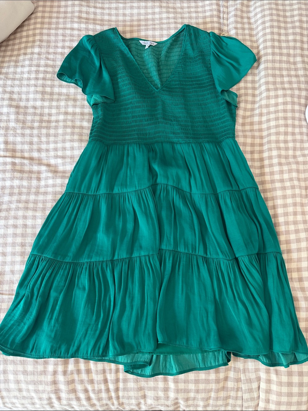 Naked Zebra Teal Tiered V‑Neck Smocked Dress